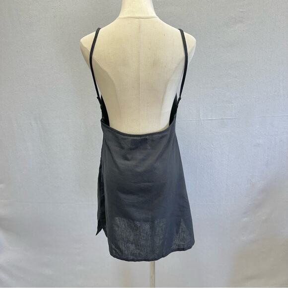 ASOS DESIGN Linen Square Neck Mini Slip Sundress In Black US size 8 Open Back - Picture 12 of 15